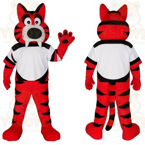 Red Black White Striped Tiger Mascot Costume