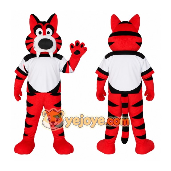 Red Black White Striped Tiger Mascot Costume