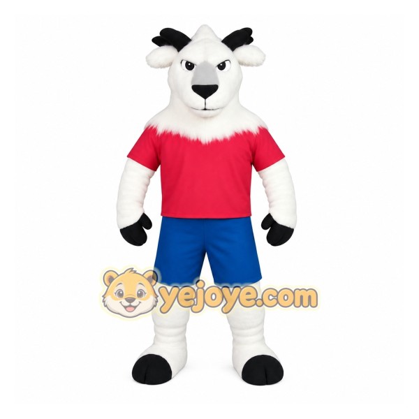 White Black Goat Red Blue Outfit Mascot Costume White Black Goat Red Blue Outfit Mascot Costume