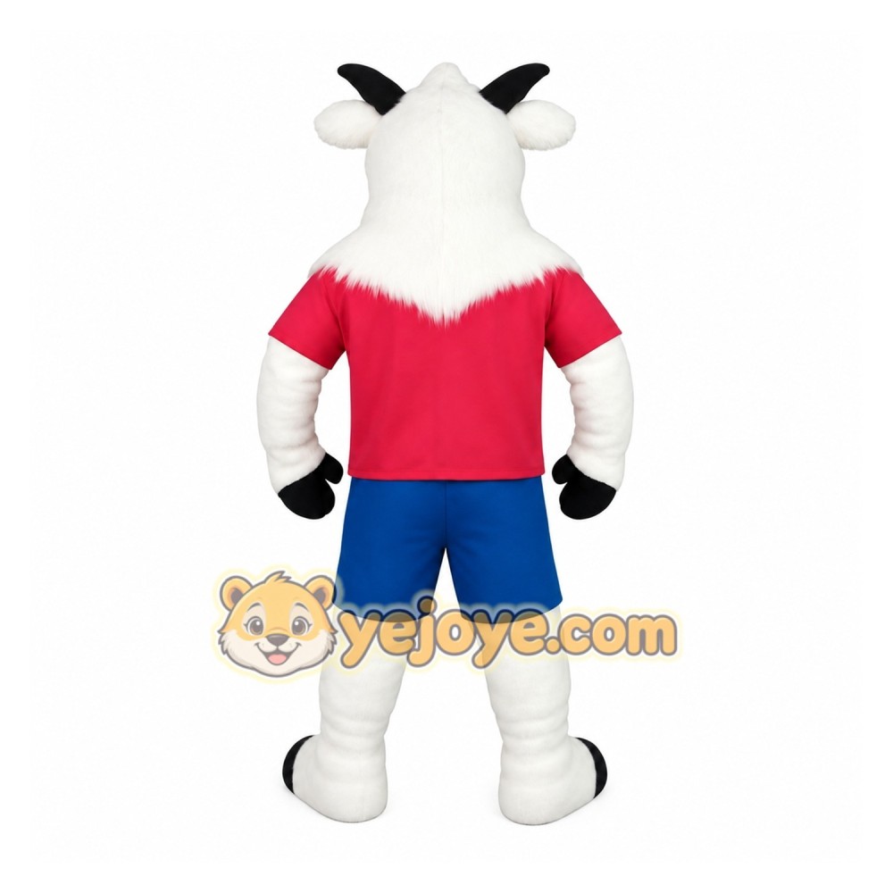 White Black Goat Red Blue Outfit Mascot Costume White Black Goat Red Blue Outfit Mascot Costume