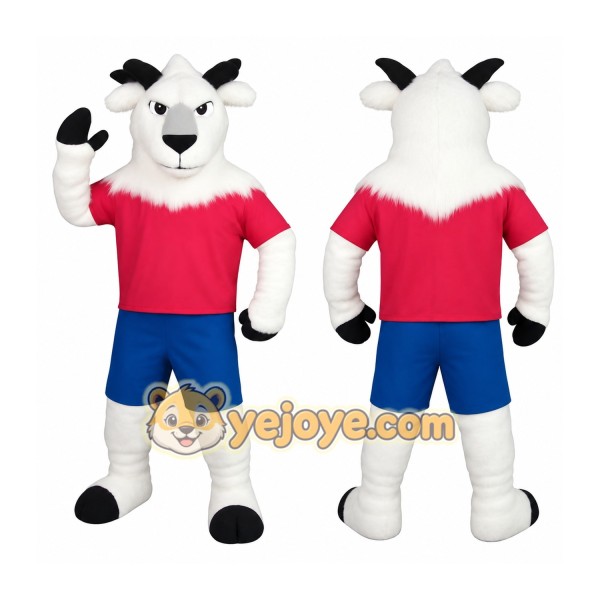 White Black Goat Red Blue Outfit Mascot Costume