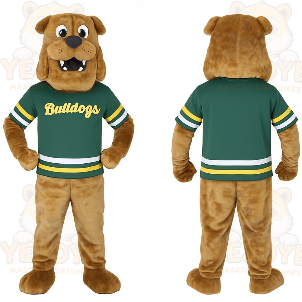 Brown Green Yellow Bulldog Mascot Costume