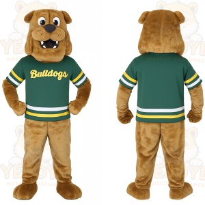 Brown Green Yellow Bulldog Mascot Costume