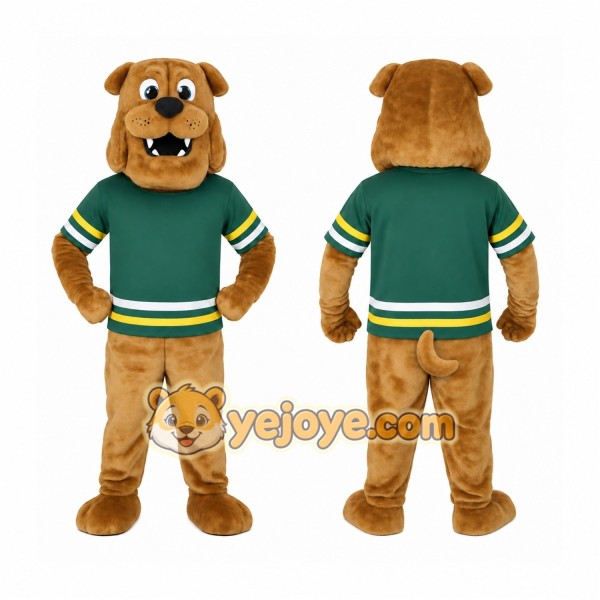 Brown Green Yellow Bulldog Mascot Costume