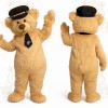 Light Brown Bear With Black Hat Mascot Costume