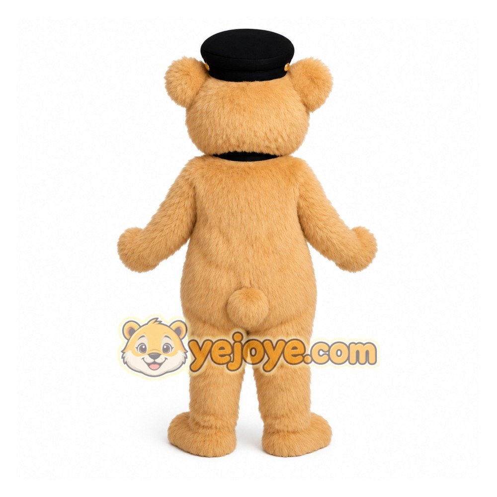 Light Brown Bear With Black Hat Mascot Costume Light Brown Bear With Black Hat Mascot Costume