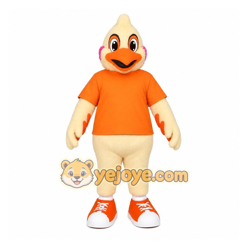 Cream Orange Pink Chicken Mascot Costume Cream Orange Pink Chicken Mascot Costume