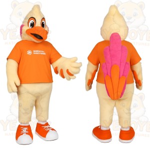 Cream Orange Pink Chicken Mascot Costume