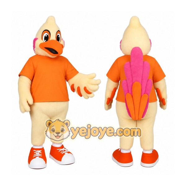 Cream Orange Pink Chicken Mascot Costume