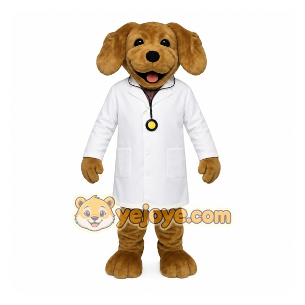 Brown White Doctor Dog Mascot Costume Brown White Doctor Dog Mascot Costume