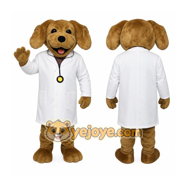 Brown White Doctor Dog Mascot Costume
