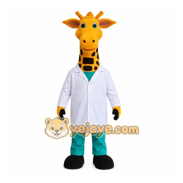 Yellow White Doctor Giraffe Mascot Costume