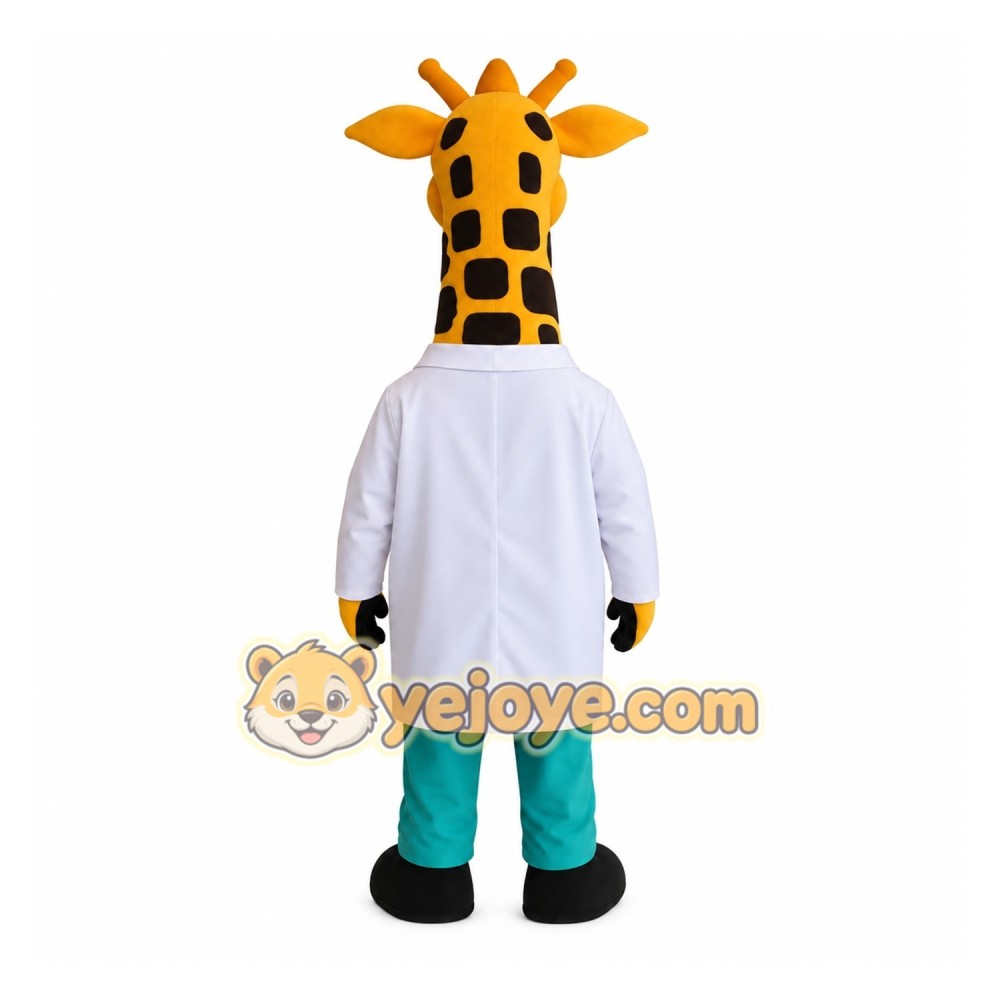 Yellow White Doctor Giraffe Mascot Costume
