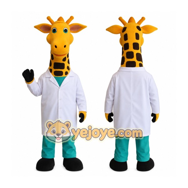 Yellow White Doctor Giraffe Mascot Costume