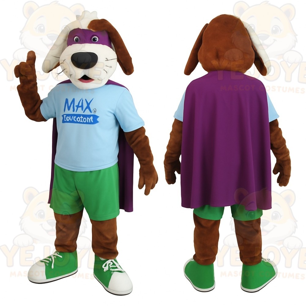 Brown White Purple Superhero Dog Mascot Costume