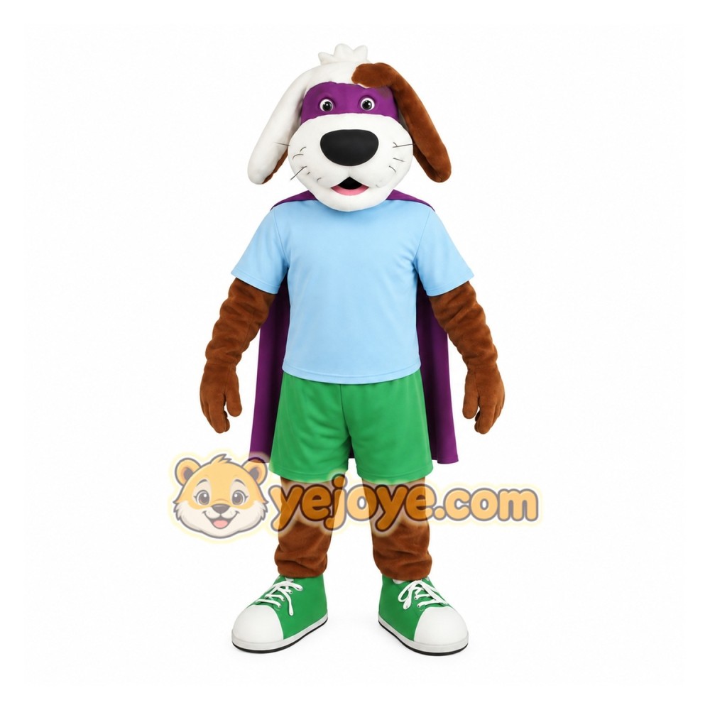 Brown White Purple Superhero Dog Mascot Costume