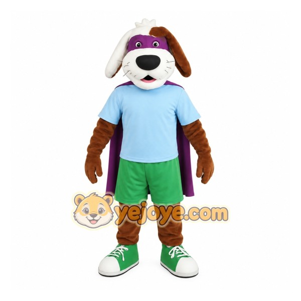 Brown White Purple Superhero Dog Mascot Costume Brown White Purple Superhero Dog Mascot Costume