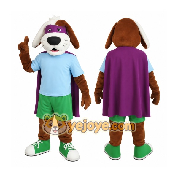 Brown White Purple Superhero Dog Mascot Costume