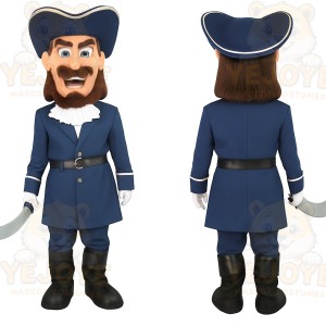 Navy Blue Bearded Pirate Mascot Costume
