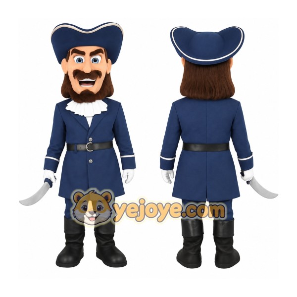 Navy Blue Bearded Pirate Mascot Costume