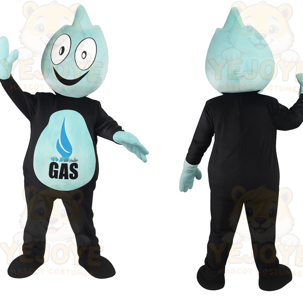 Light Blue Black Gas Flame Mascot Costume