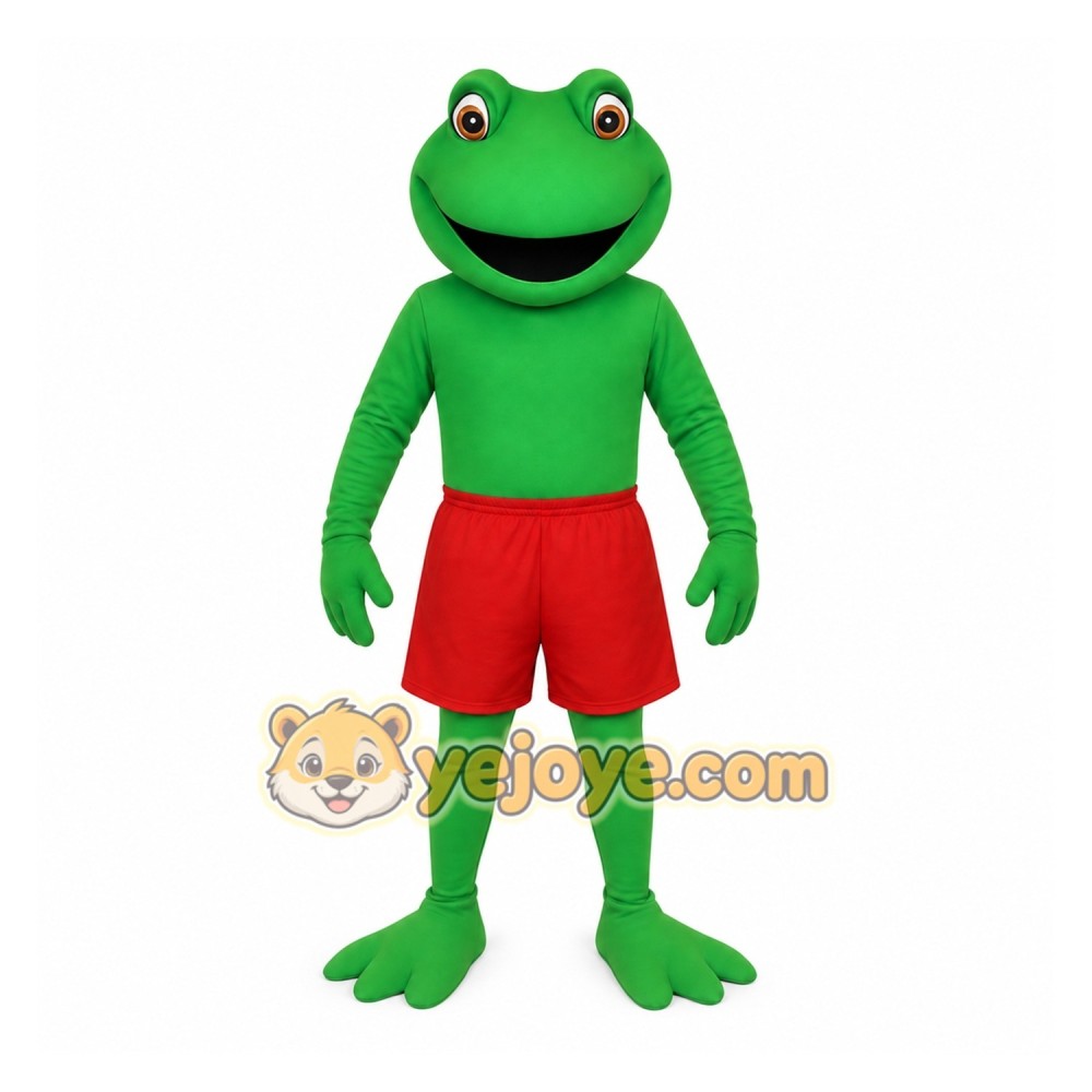 Green Frog With Red Shorts Mascot Costume Green Frog With Red Shorts Mascot Costume