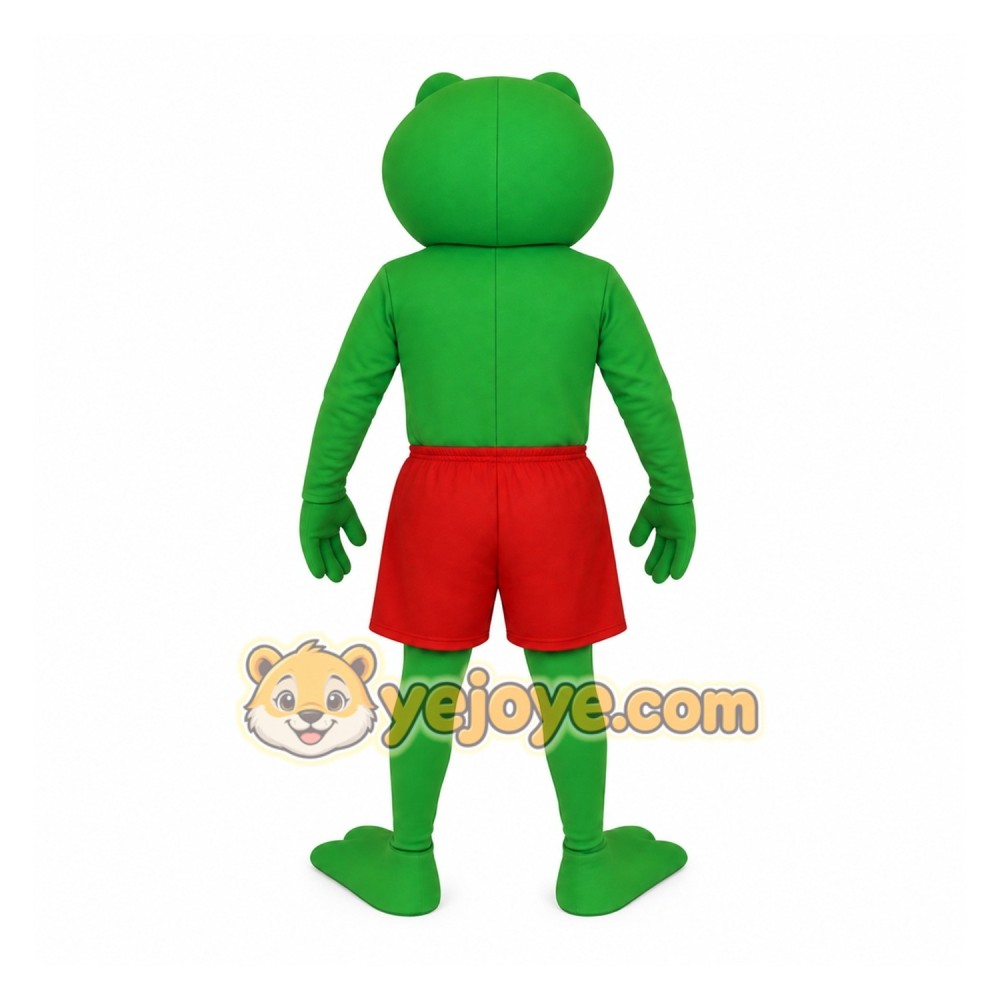 Green Frog With Red Shorts Mascot Costume Green Frog With Red Shorts Mascot Costume