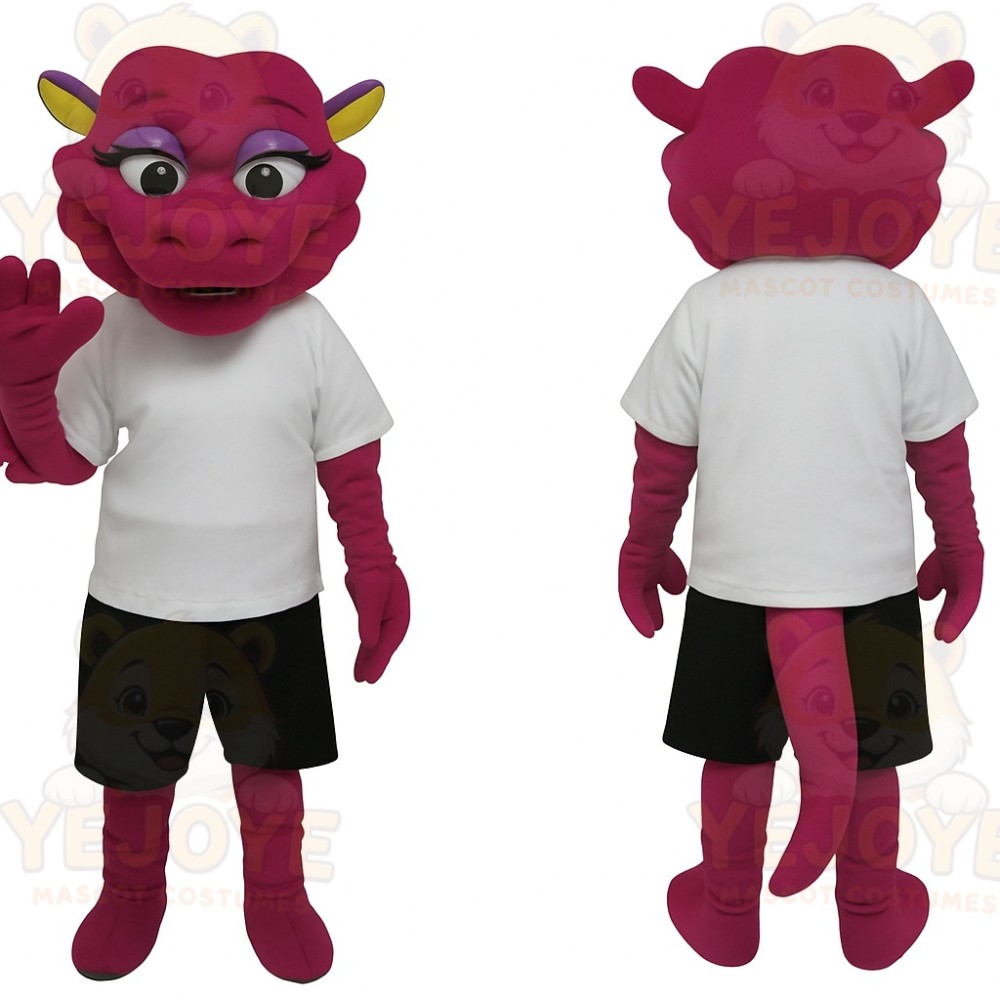 Magenta Yellow White Dragon Mascot Costume