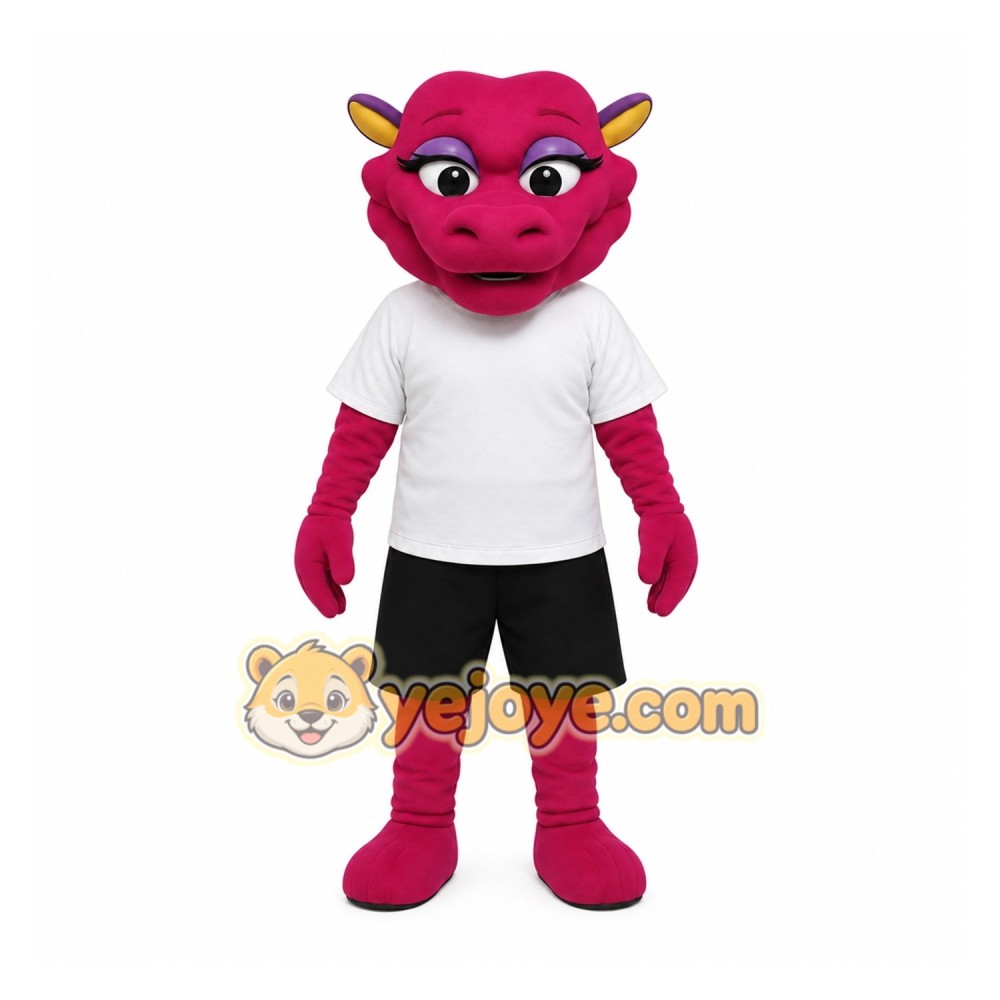 Magenta Yellow White Dragon Mascot Costume Magenta Yellow White Dragon Mascot Costume