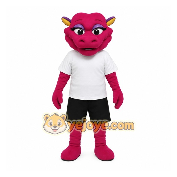 Magenta Yellow White Dragon Mascot Costume Magenta Yellow White Dragon Mascot Costume