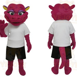 Magenta Yellow White Dragon Mascot Costume