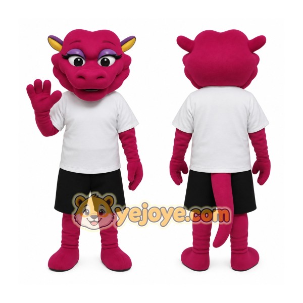 Magenta Yellow White Dragon Mascot Costume