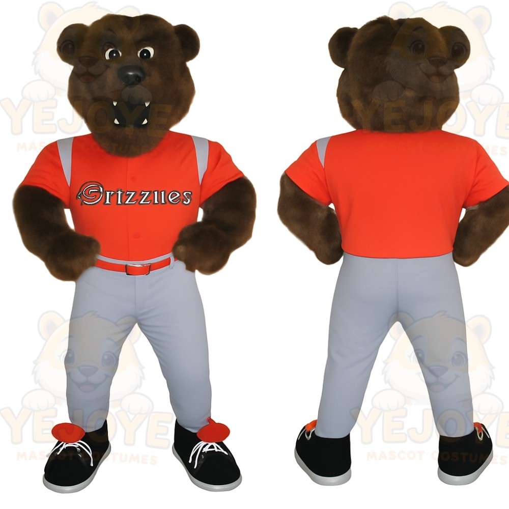 Brown Orange Baseball Bear Mascot Costume