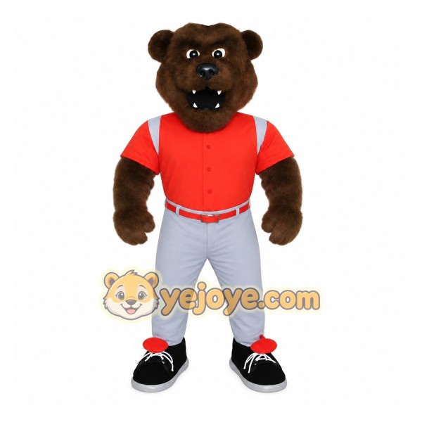 Brown Orange Baseball Bear Mascot Costume
