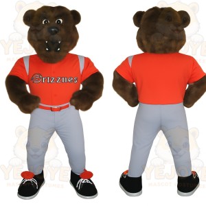 Brown Orange Baseball Bear Mascot Costume