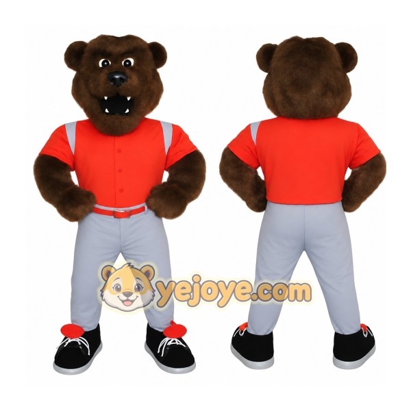Brown Orange Baseball Bear Mascot Costume