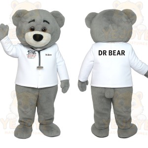 Gray White Doctor Bear Mascot Costume