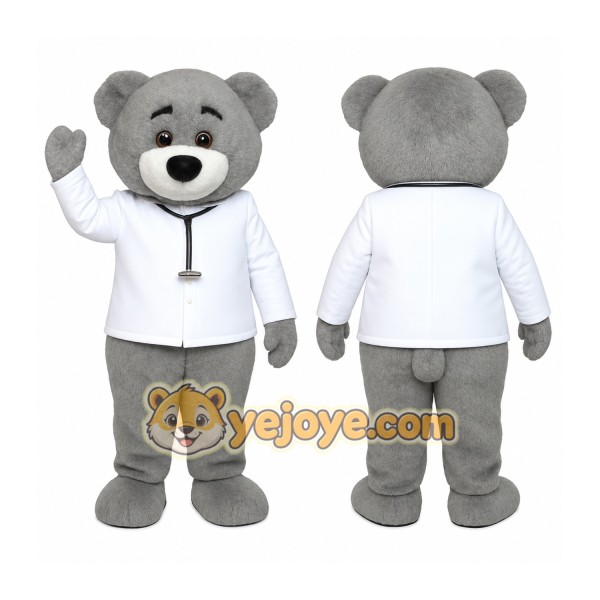 Gray White Doctor Bear Mascot Costume