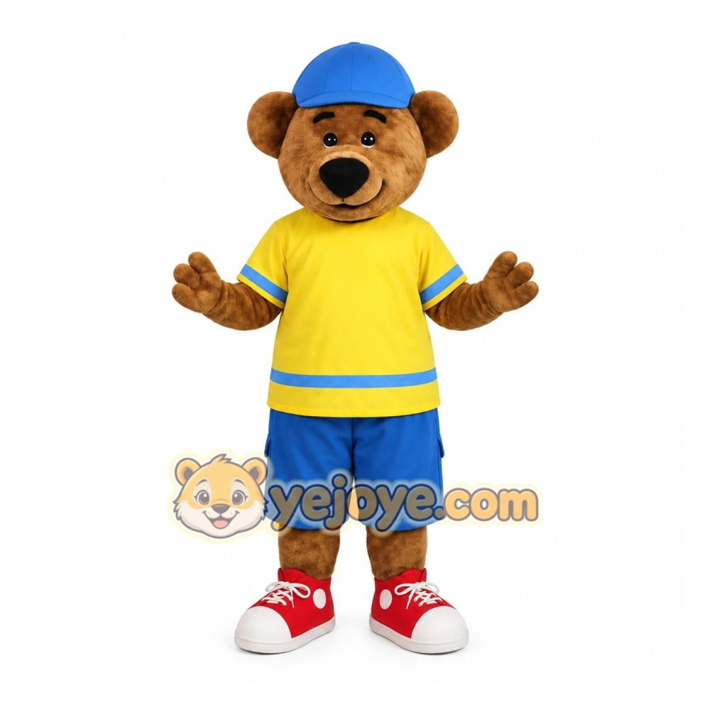 Brown Yellow Blue Bear Mascot Costume Brown Yellow Blue Bear Mascot Costume