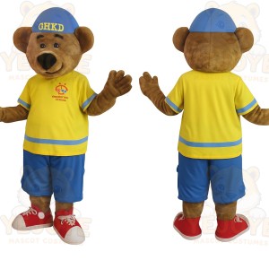 Brown Yellow Blue Bear Mascot Costume