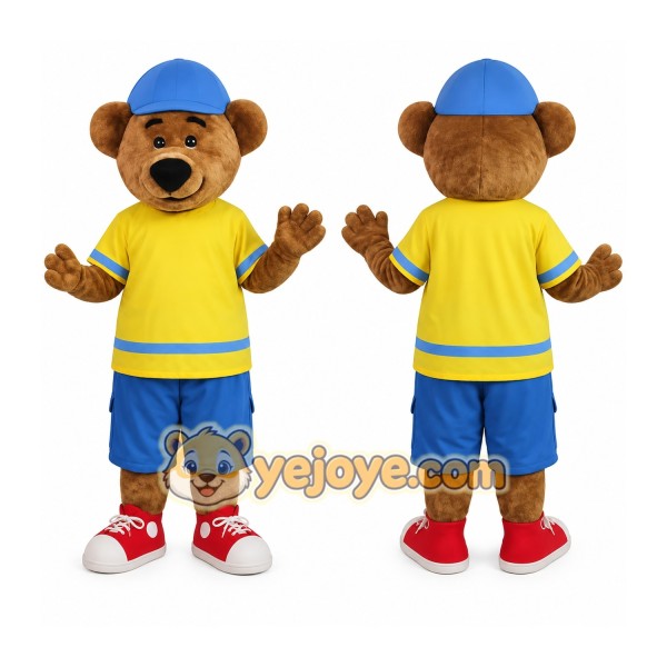 Brown Yellow Blue Bear Mascot Costume