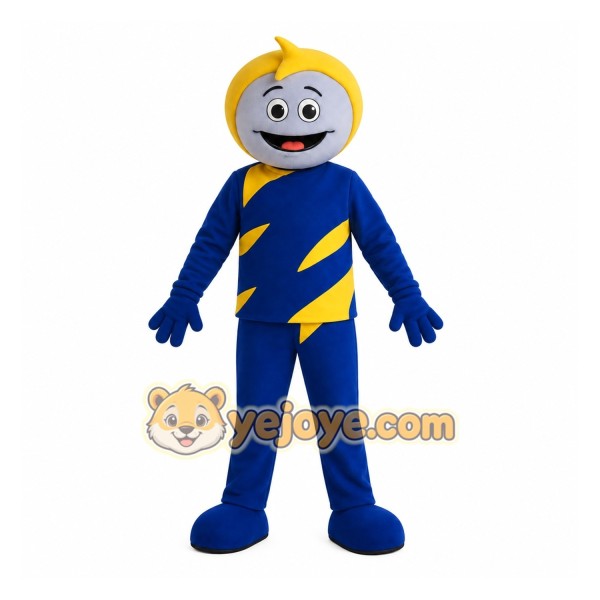 Blue Yellow Smiling Cartoon Boy Mascot Costume