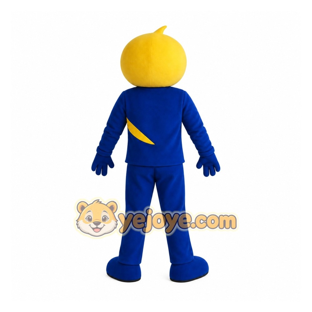 Blue Yellow Smiling Cartoon Boy Mascot Costume