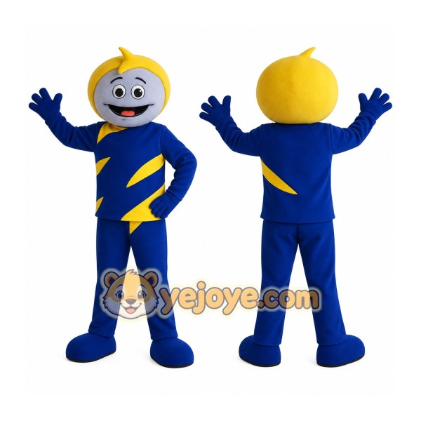 Blue Yellow Smiling Cartoon Boy Mascot Costume