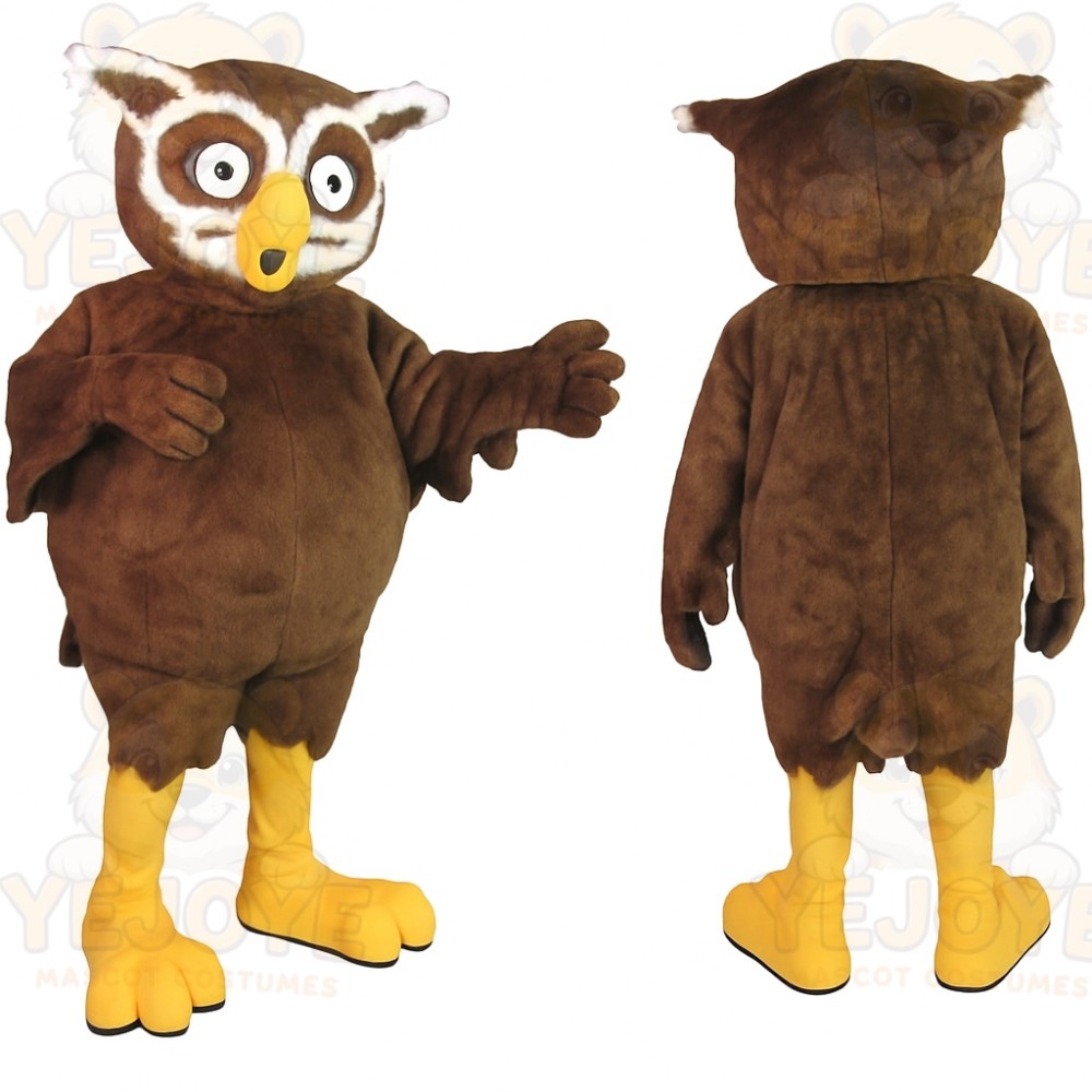 Brown White Yellow Owl Mascot Costume