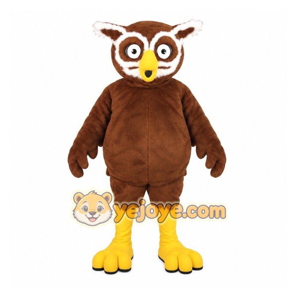 Brown White Yellow Owl Mascot Costume