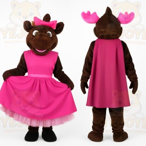 Brown Pink Moose Mascot Costume