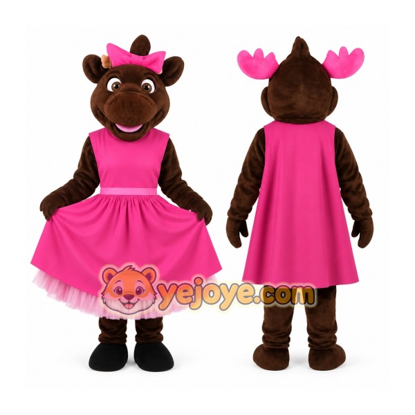 Brown Pink Moose Mascot Costume