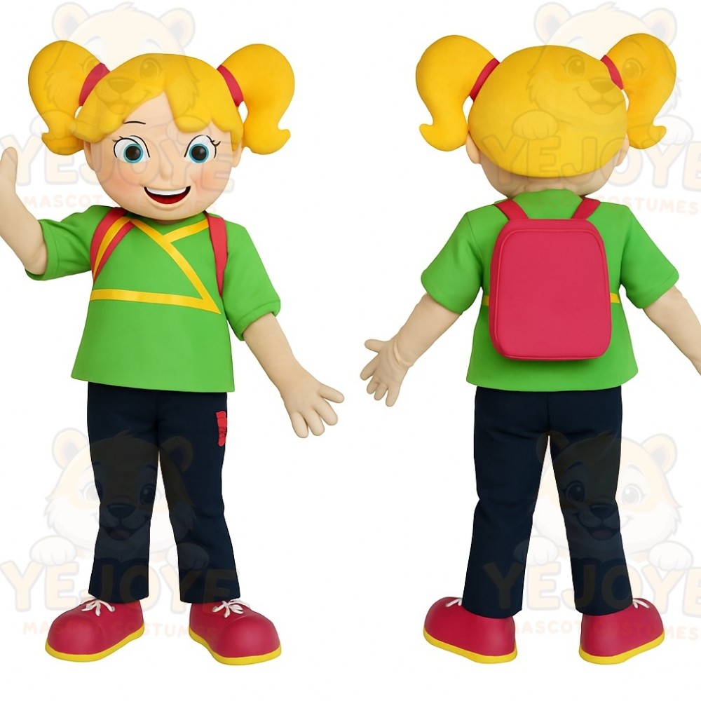 Green Pink Blonde Schoolgirl Mascot Costume
