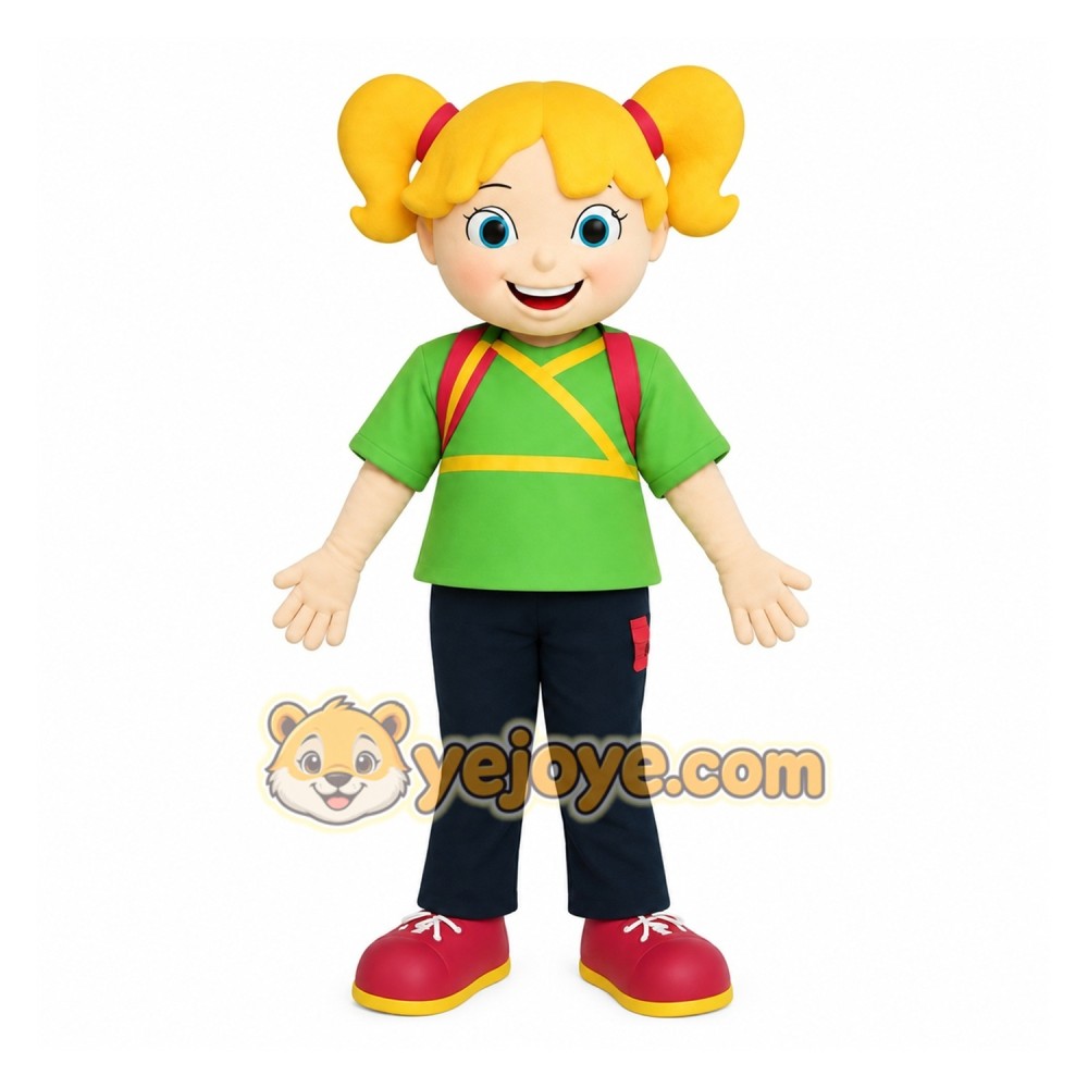 Green Pink Blonde Schoolgirl Mascot Costume Green Pink Blonde Schoolgirl Mascot Costume